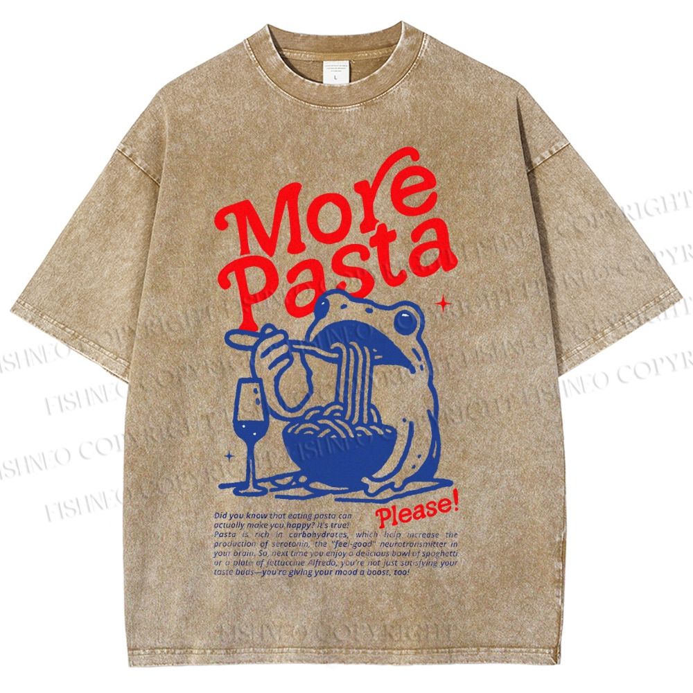 Unisex More Pasta Frog Printed Washed Tee