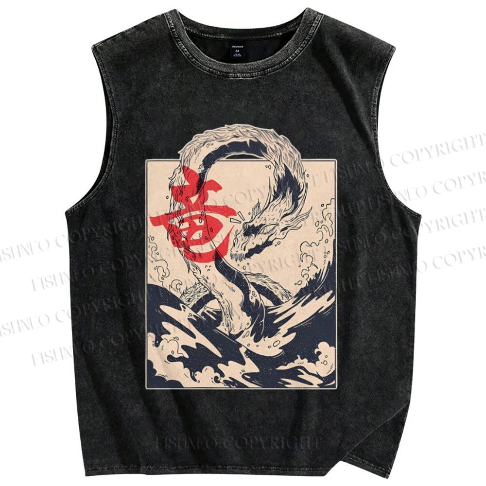 Japanese Dragon Vintage Distressed Washed Tank Top