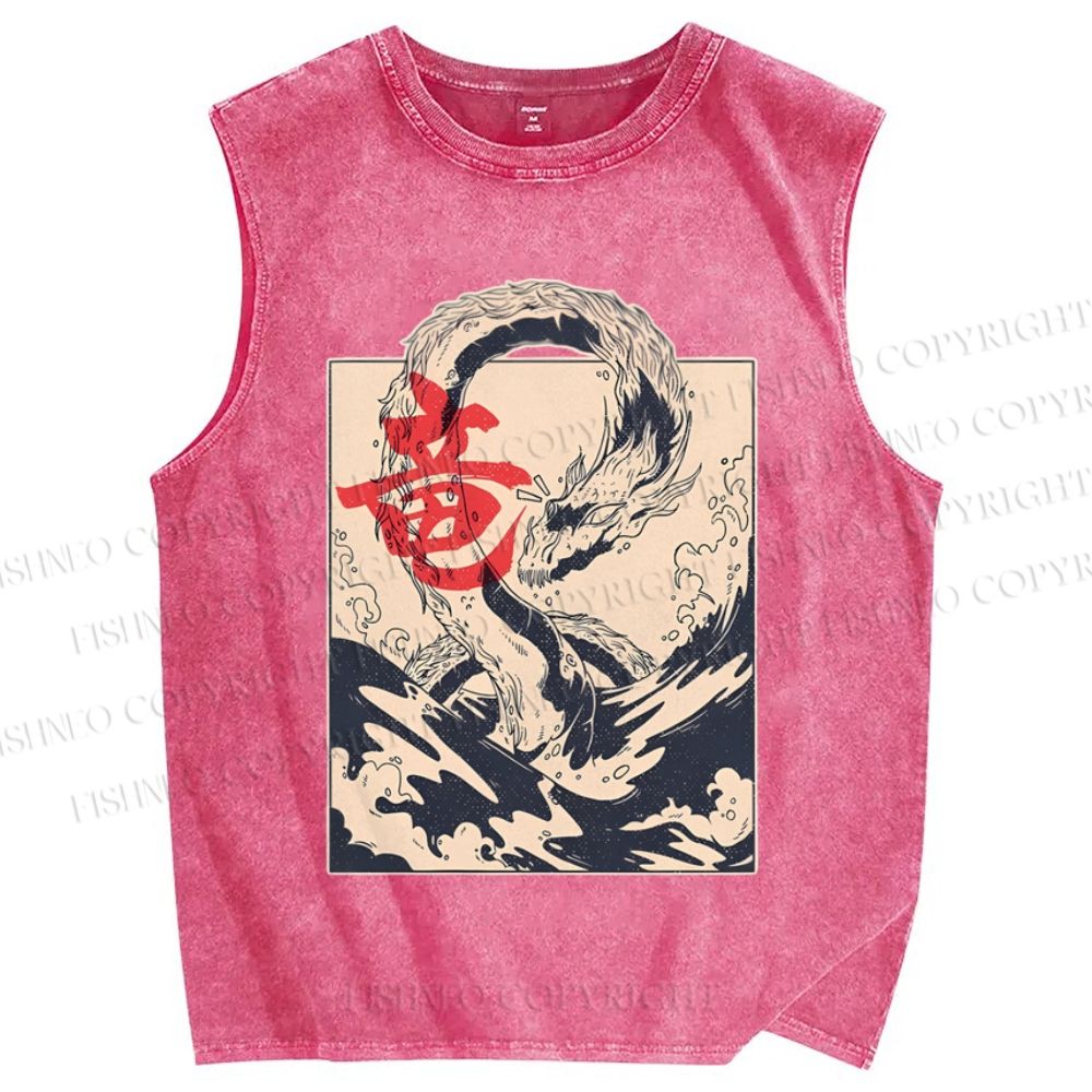 Japanese Dragon Vintage Distressed Washed Tank Top