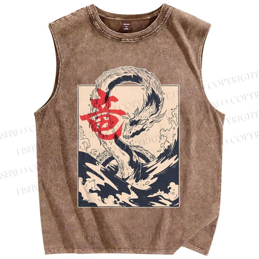 Japanese Dragon Vintage Distressed Washed Tank Top