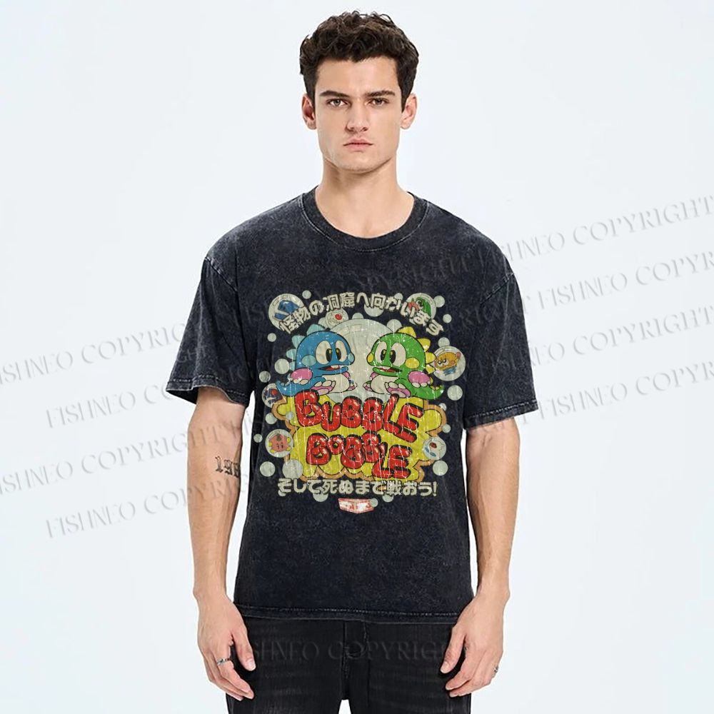 Unisex Bubble Bobble Printed Washed Tee