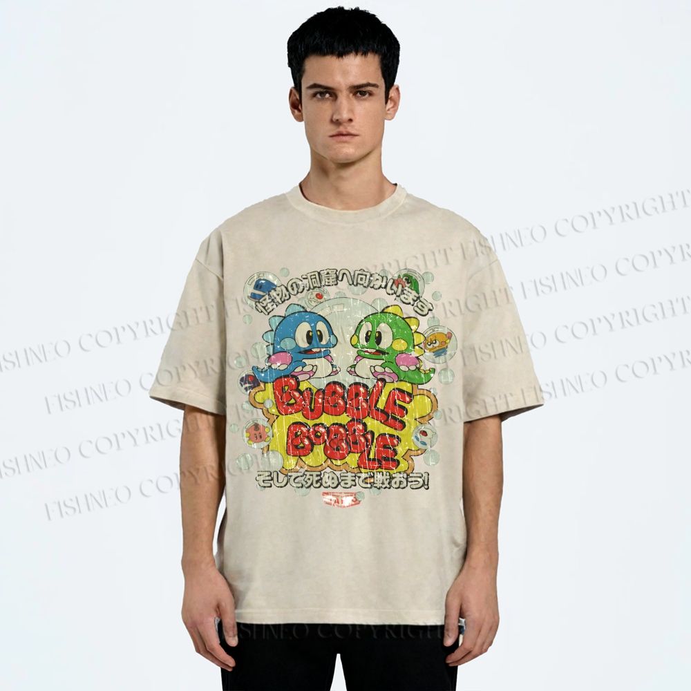 Unisex Bubble Bobble Printed Washed Tee