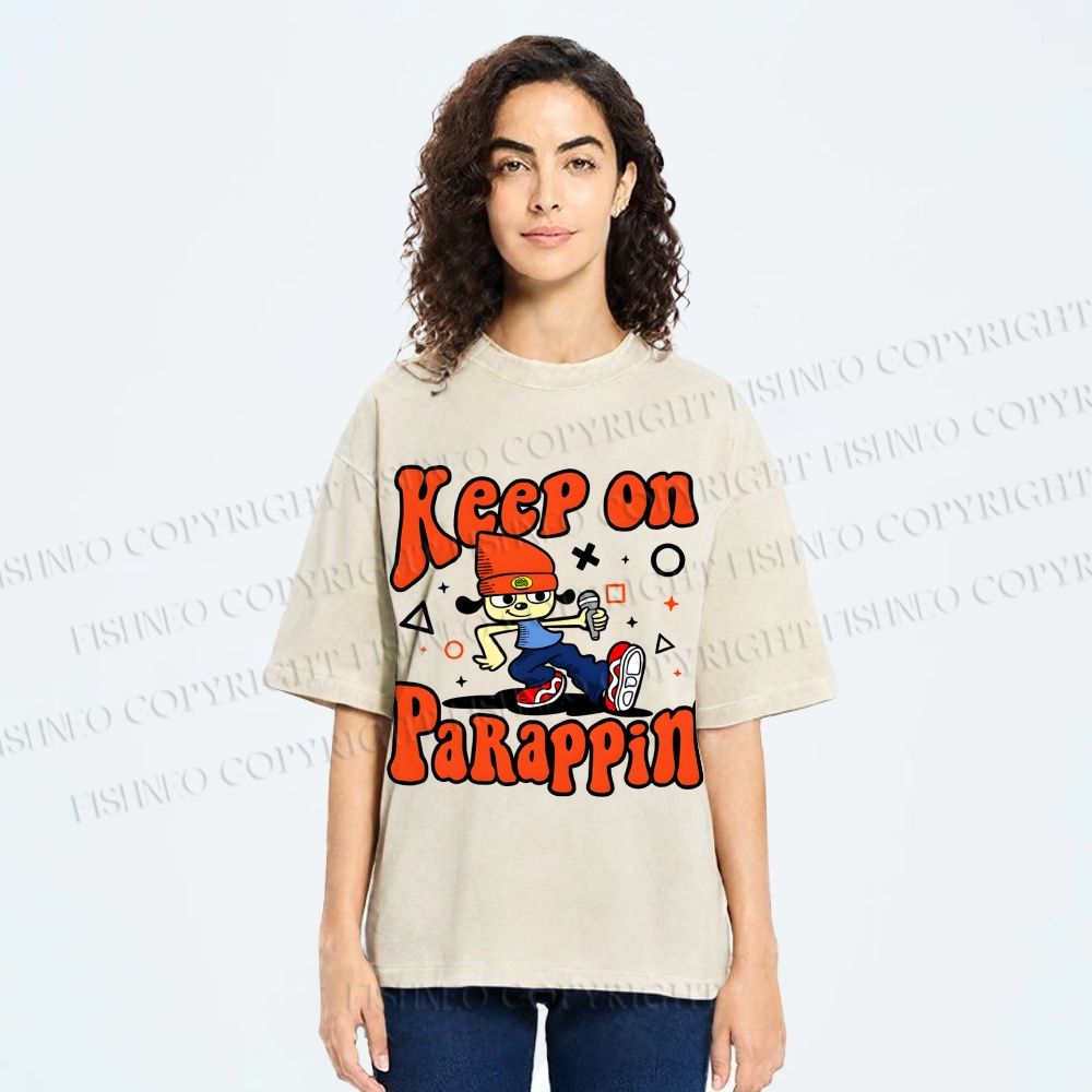 Unisex Keep On PaRappin Printed Washed Tee