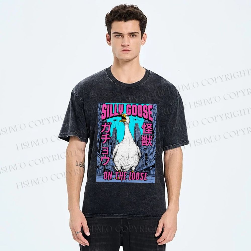 Unisex Silly Goose On The Loose Funny Monster Printed Washed Tee