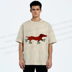 Unisex Roller Skating Dachshund Dog Printed Washed Tee