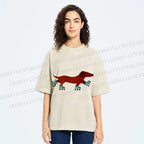 Unisex Roller Skating Dachshund Dog Printed Washed Tee