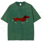 Unisex Roller Skating Dachshund Dog Printed Washed Tee