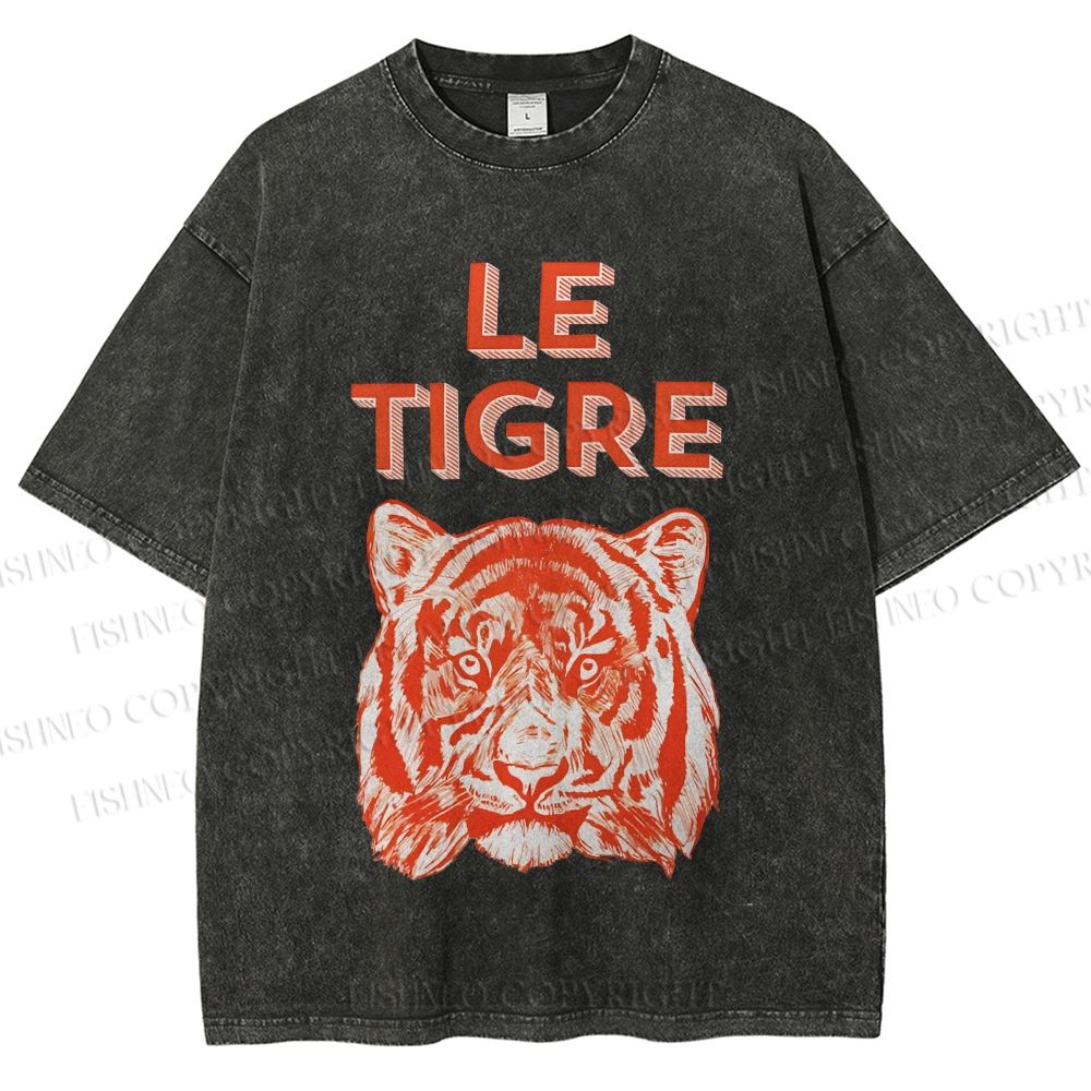 Unisex Le Tiger Printed Washed Tee