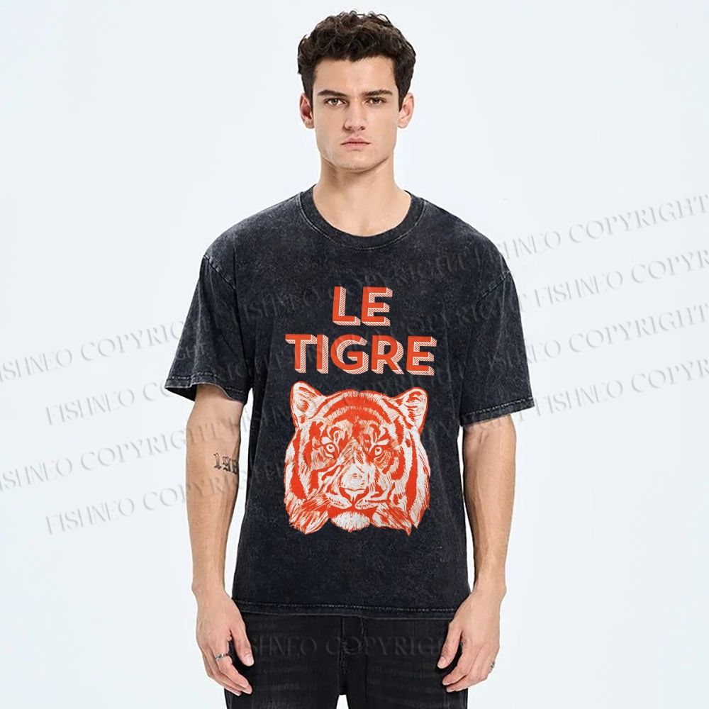 Unisex Le Tiger Printed Washed Tee