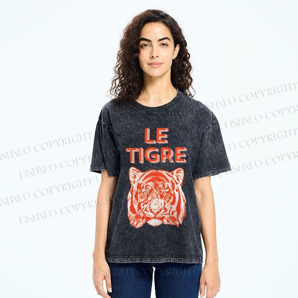 Unisex Le Tiger Printed Washed Tee