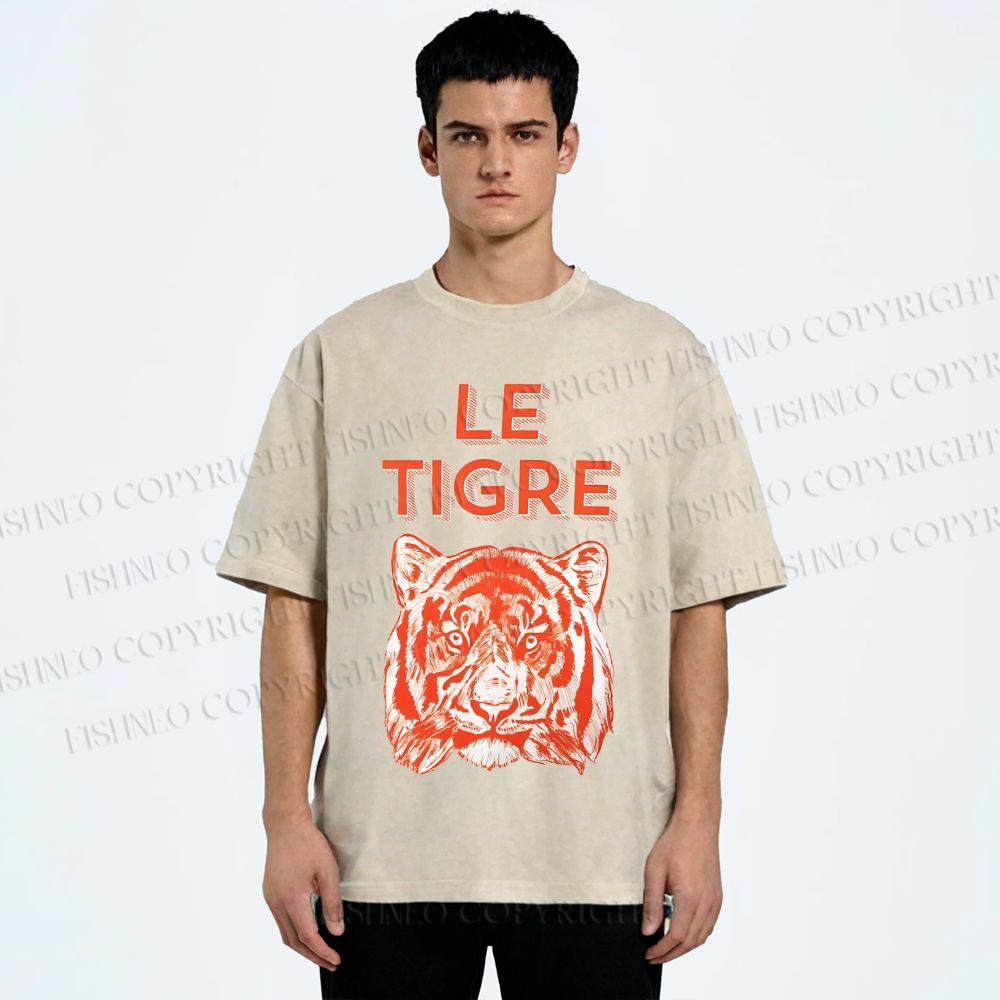 Unisex Le Tiger Printed Washed Tee