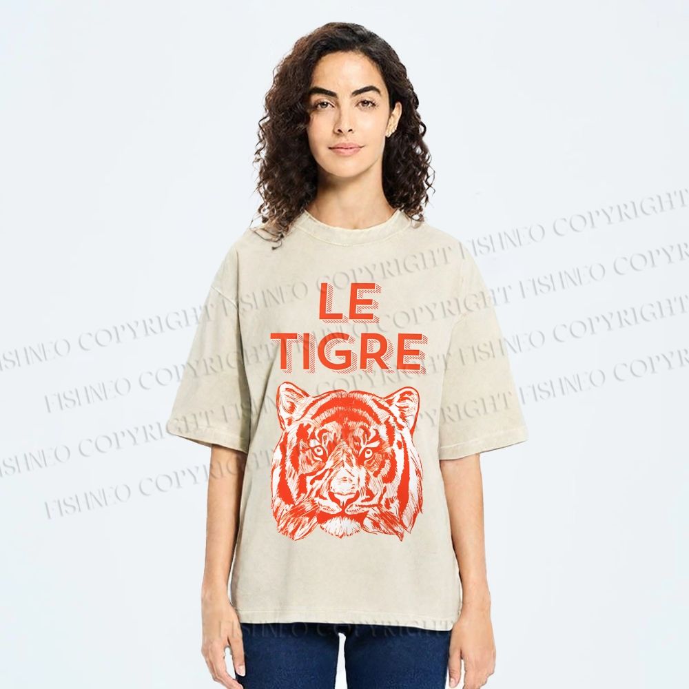 Unisex Le Tiger Printed Washed Tee