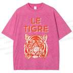 Unisex Le Tiger Printed Washed Tee