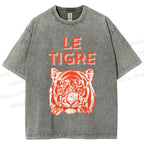 Unisex Le Tiger Printed Washed Tee