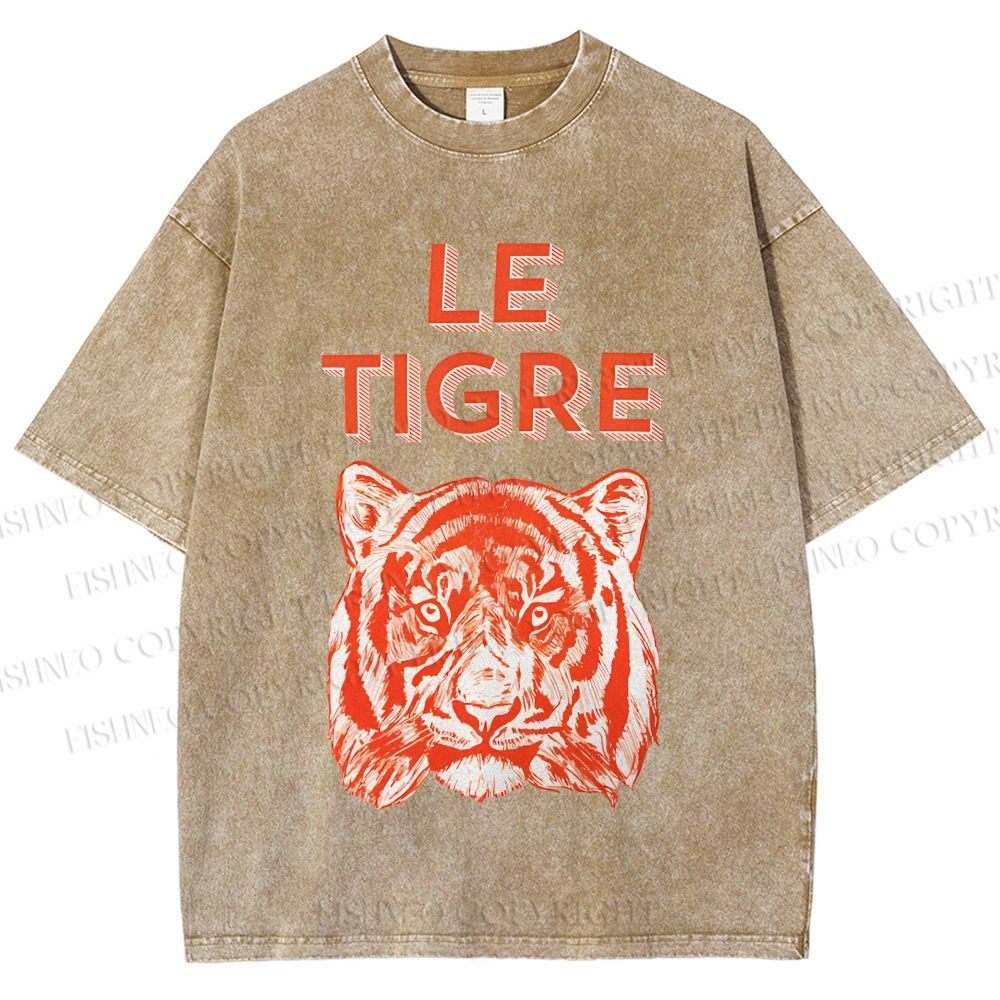 Unisex Le Tiger Printed Washed Tee