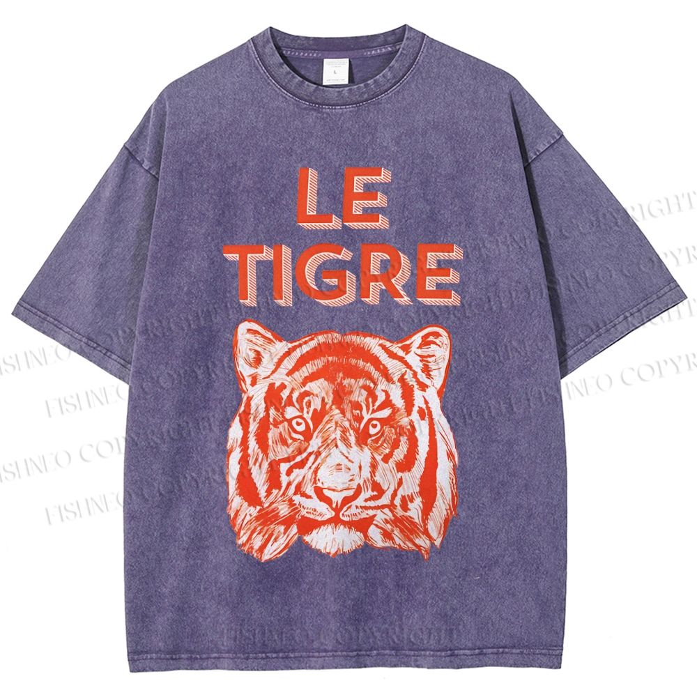 Unisex Le Tiger Printed Washed Tee