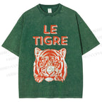 Unisex Le Tiger Printed Washed Tee