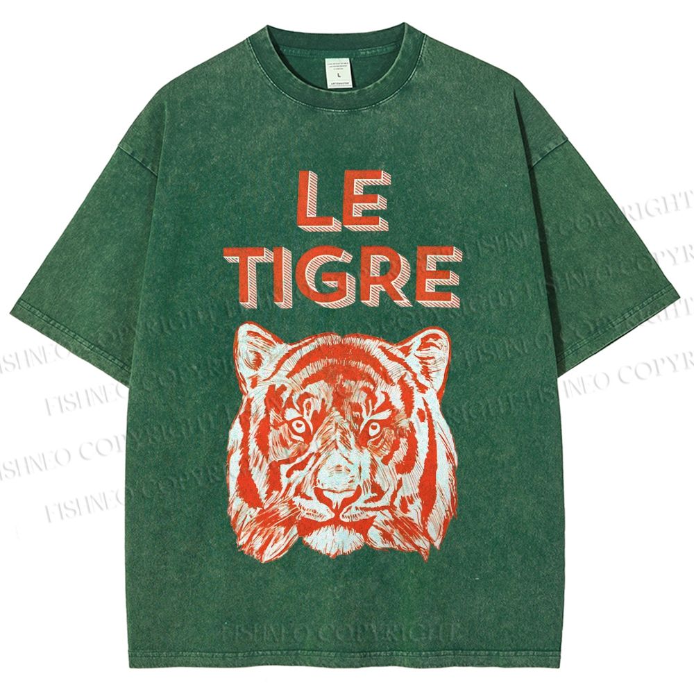 Unisex Le Tiger Printed Washed Tee