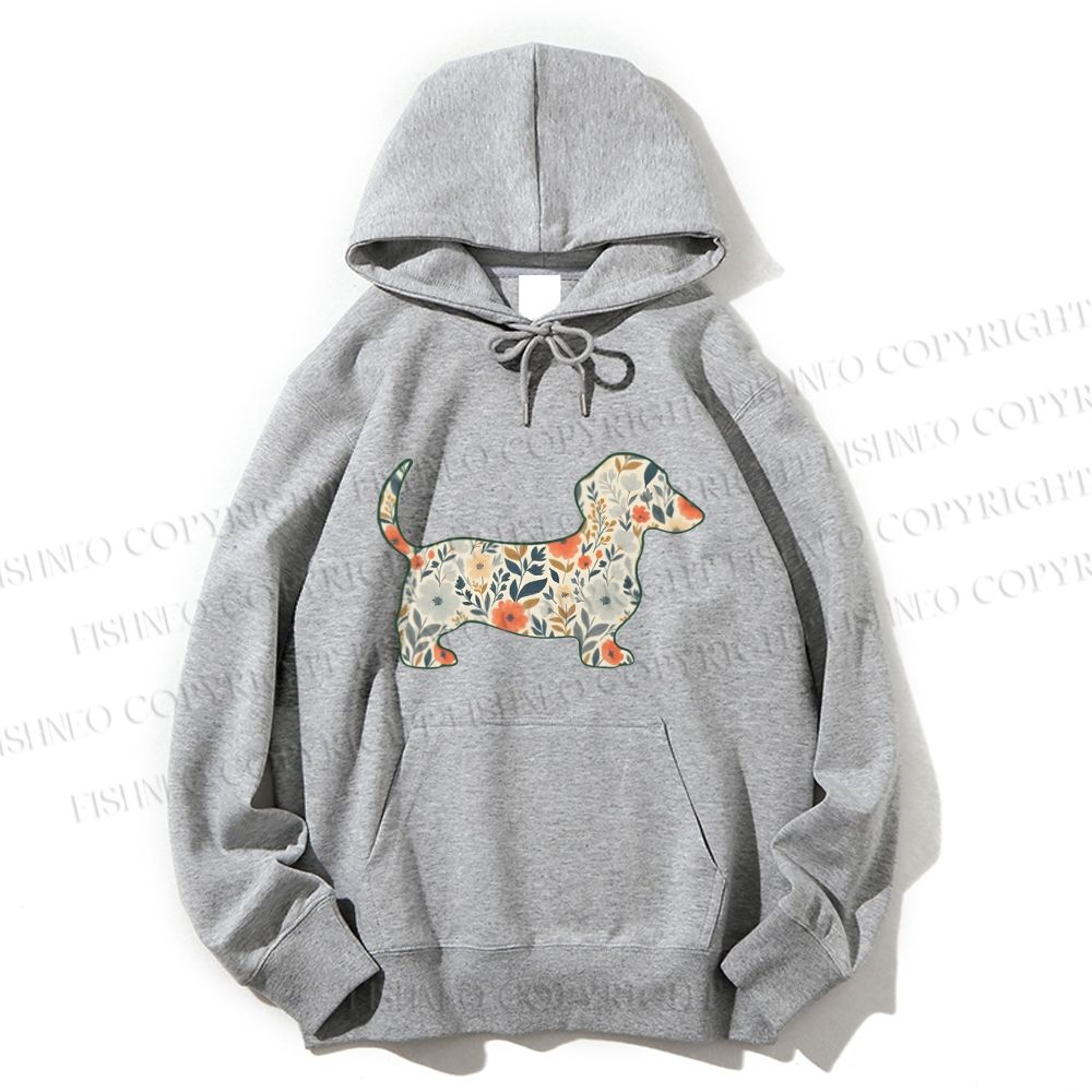 Unisex Casual Cotton Floral Dachshund Printed Hoodie