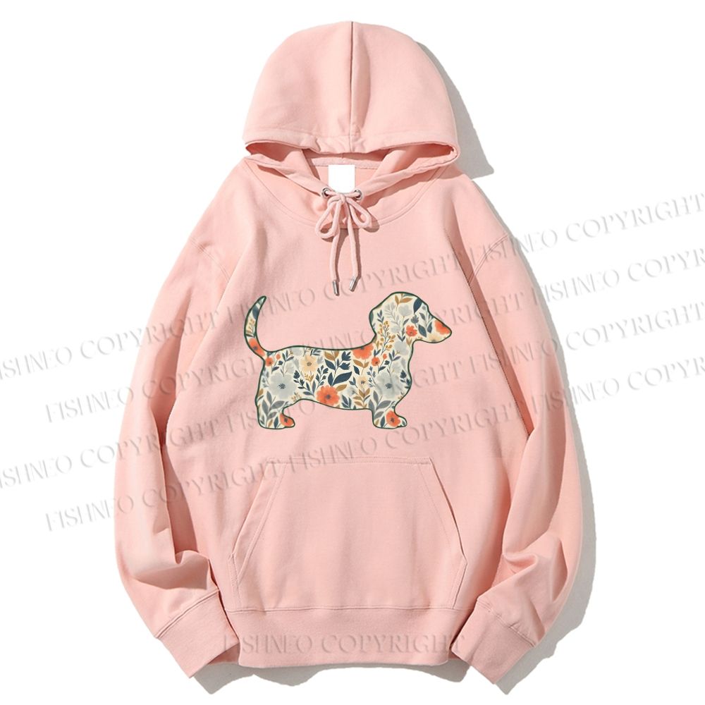 Unisex Casual Cotton Floral Dachshund Printed Hoodie