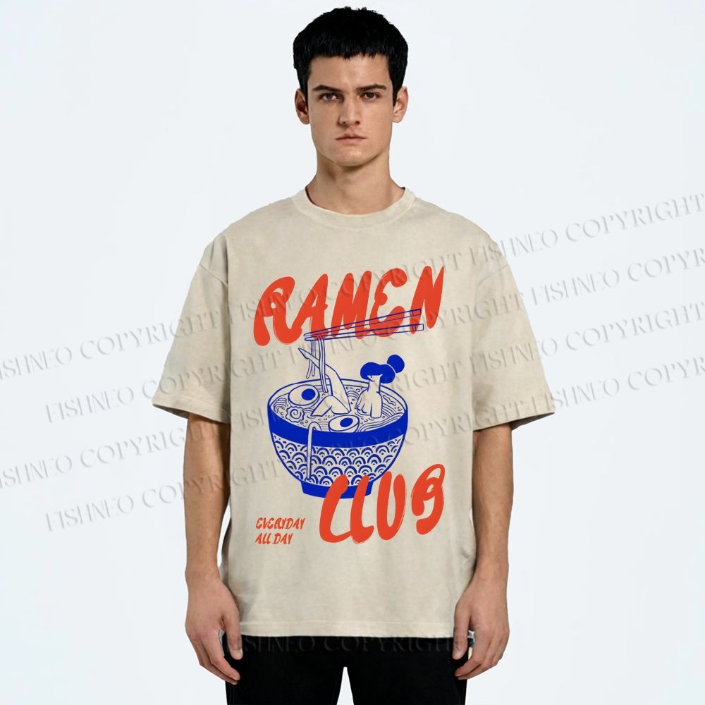 Unisex Ramen Club Printed Washed Tee
