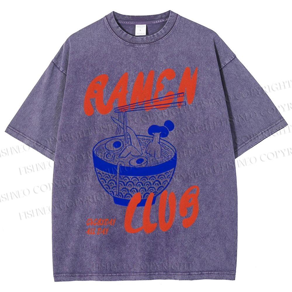Unisex Ramen Club Printed Washed Tee