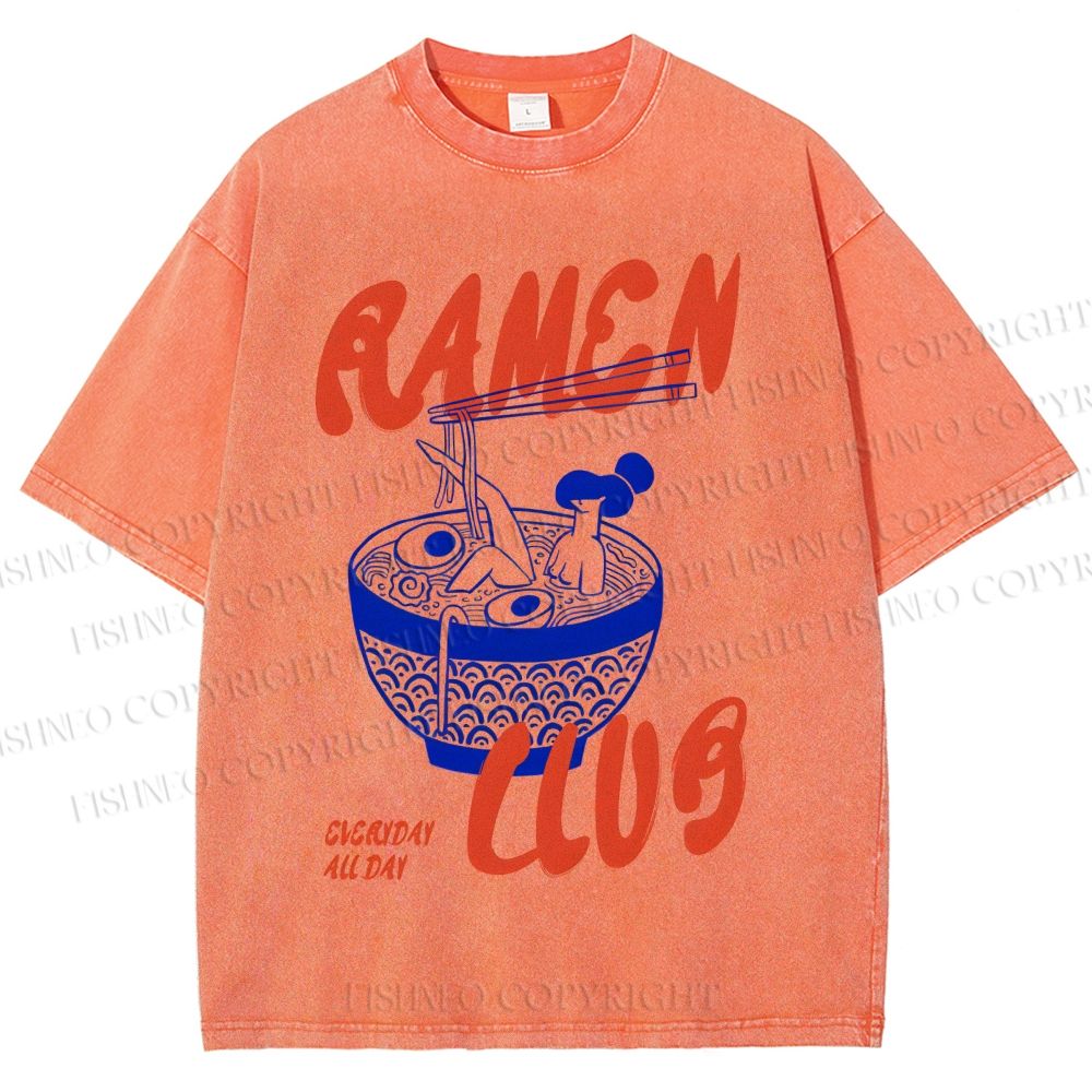 Unisex Ramen Club Printed Washed Tee