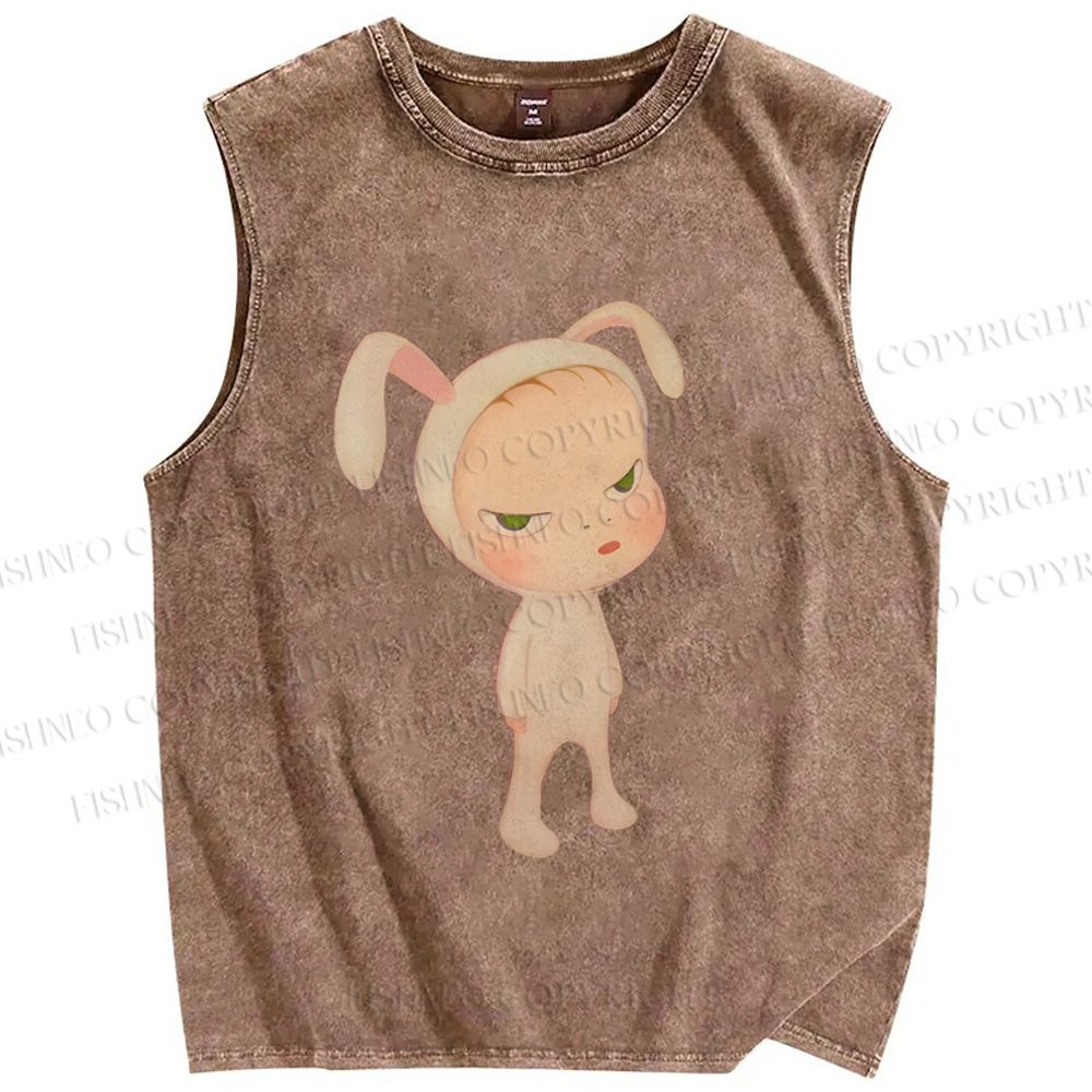 Unisex Yoshitomo Nara Printed Washed Tank Top