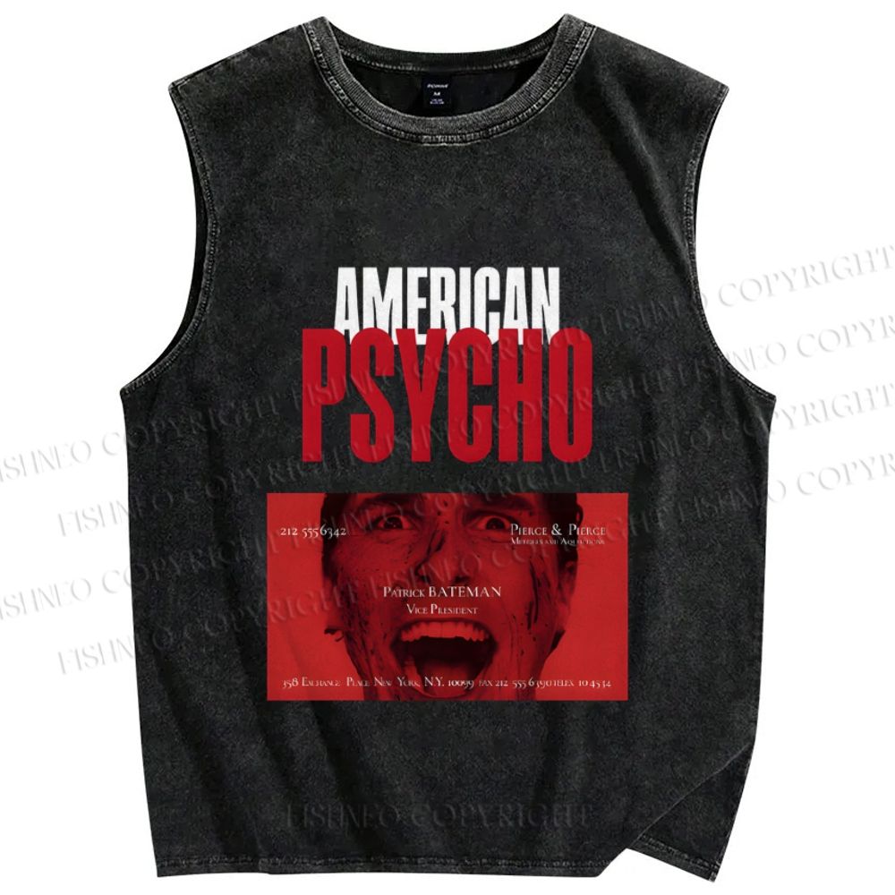 Unisex American Psycho Printed Washed Tank Top