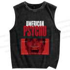 Unisex American Psycho Printed Washed Tank Top
