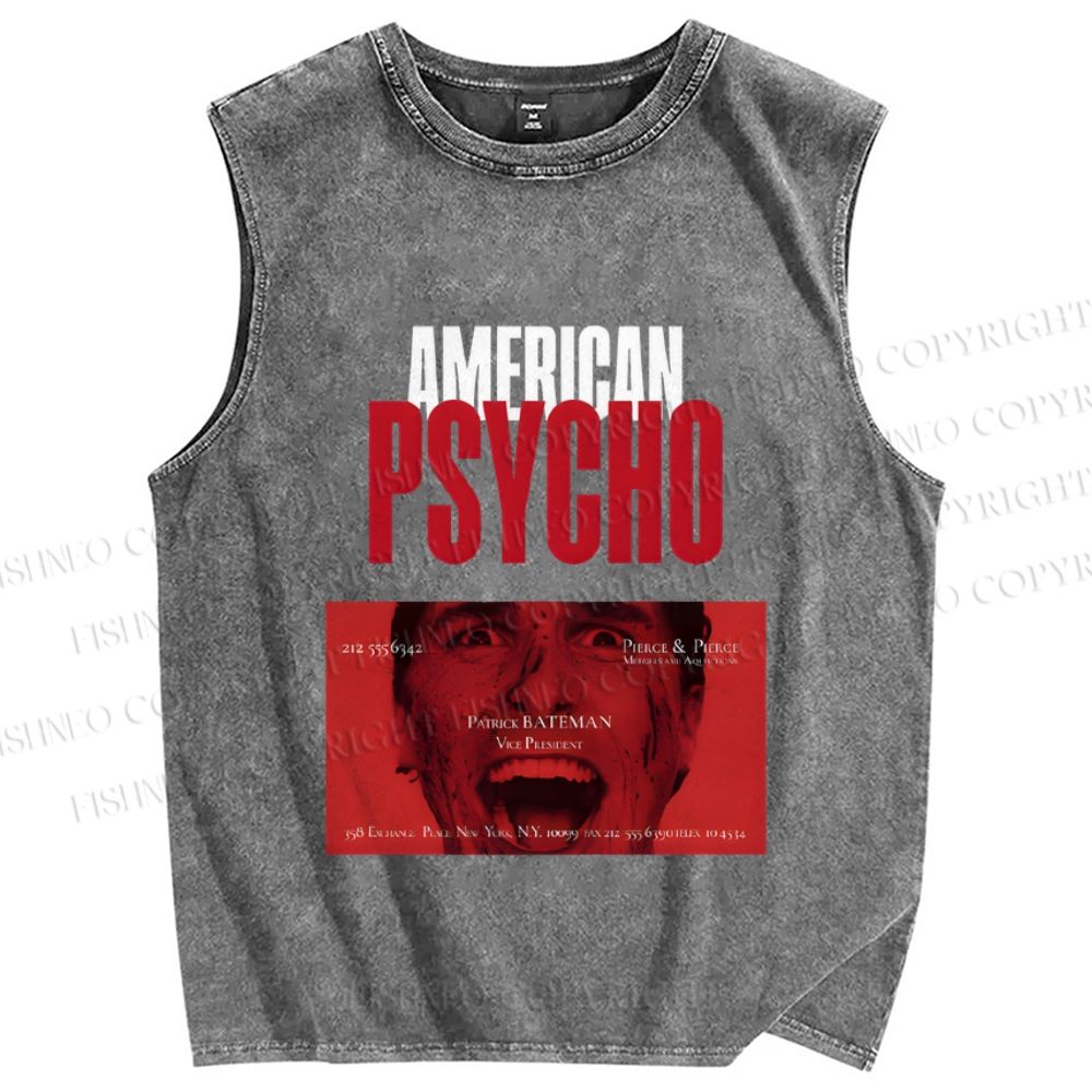 Unisex American Psycho Printed Washed Tank Top
