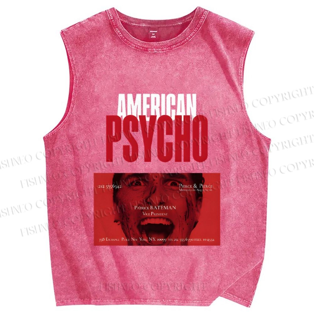 Unisex American Psycho Printed Washed Tank Top