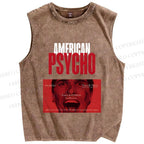 Unisex American Psycho Printed Washed Tank Top