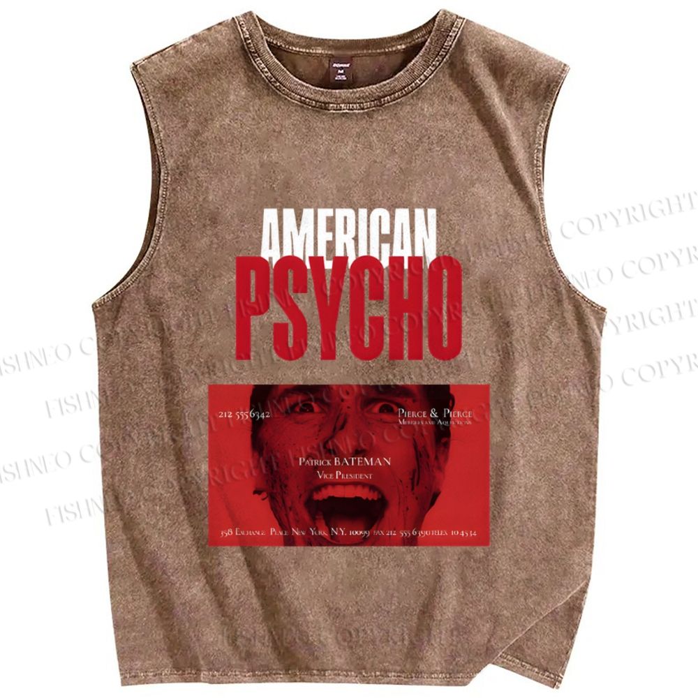 Unisex American Psycho Printed Washed Tank Top