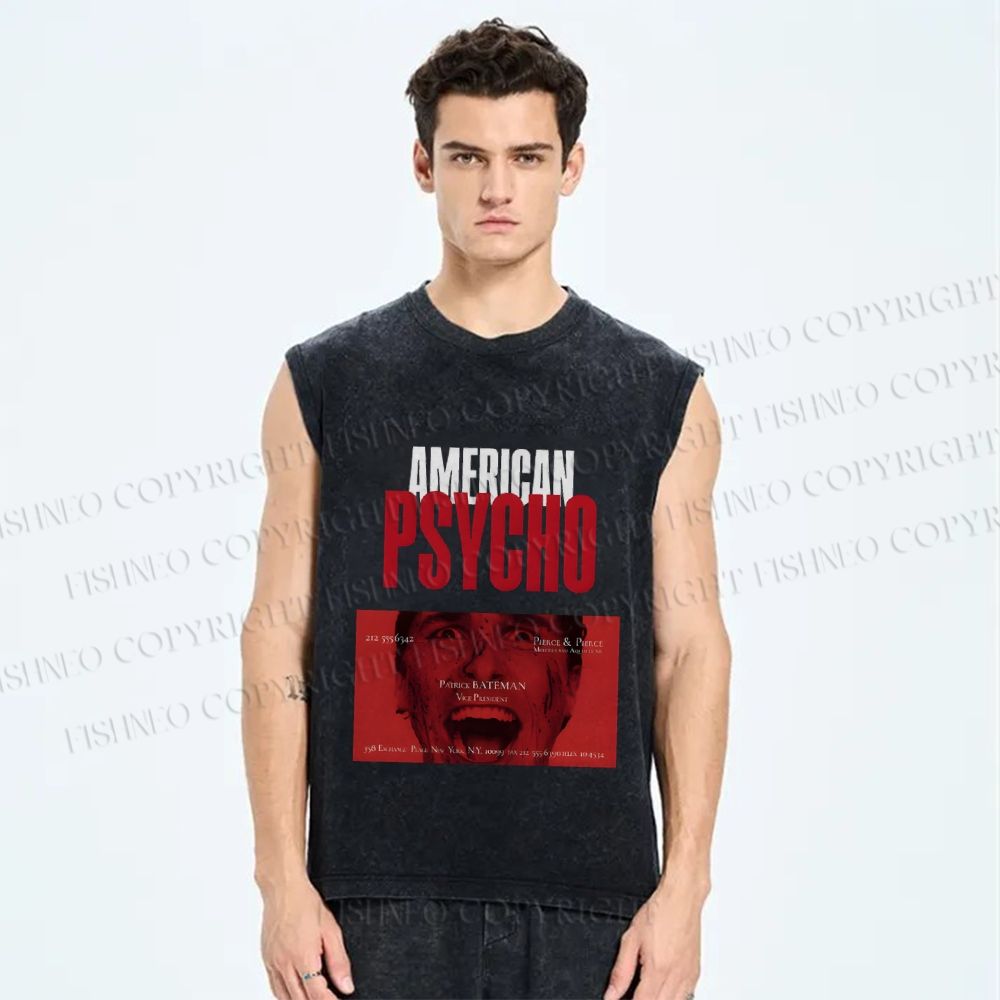 Unisex American Psycho Printed Washed Tank Top