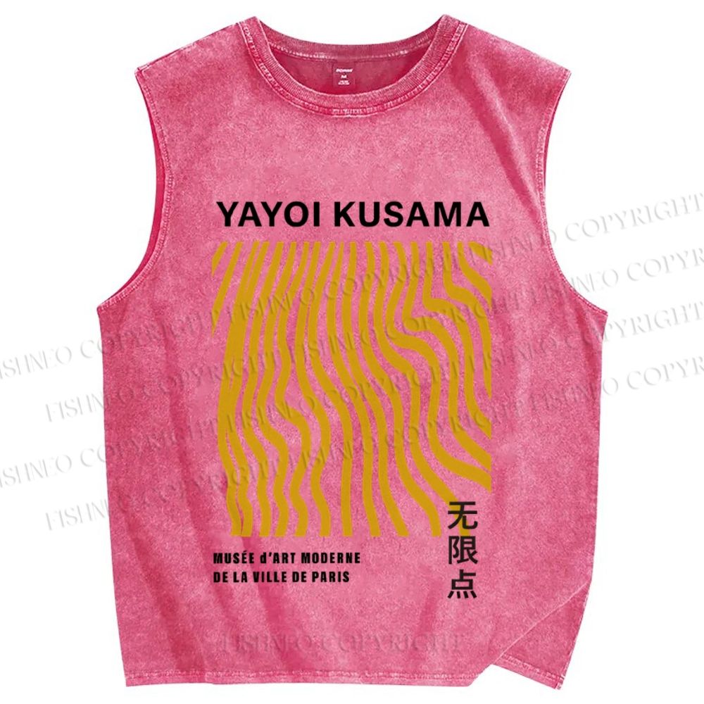 Unisex Yayoi Kusama Yellow Lines Printed Washed Tank Top