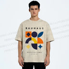 Unisex Bauhaus Geometric Patchwork Printed Washed Tee