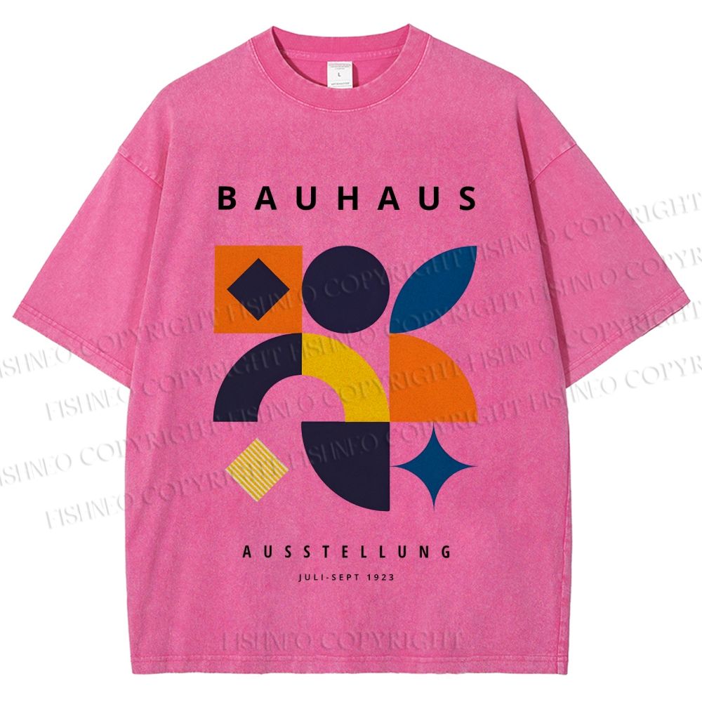 Unisex Bauhaus Geometric Patchwork Printed Washed Tee