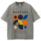 Unisex Bauhaus Geometric Patchwork Printed Washed Tee