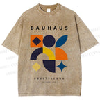 Unisex Bauhaus Geometric Patchwork Printed Washed Tee