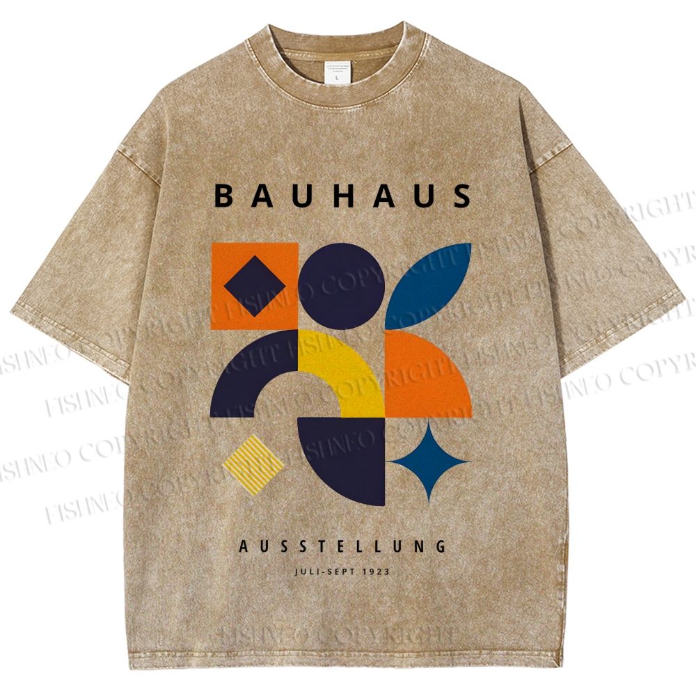 Unisex Bauhaus Geometric Patchwork Printed Washed Tee