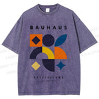 Unisex Bauhaus Geometric Patchwork Printed Washed Tee