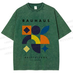 Unisex Bauhaus Geometric Patchwork Printed Washed Tee