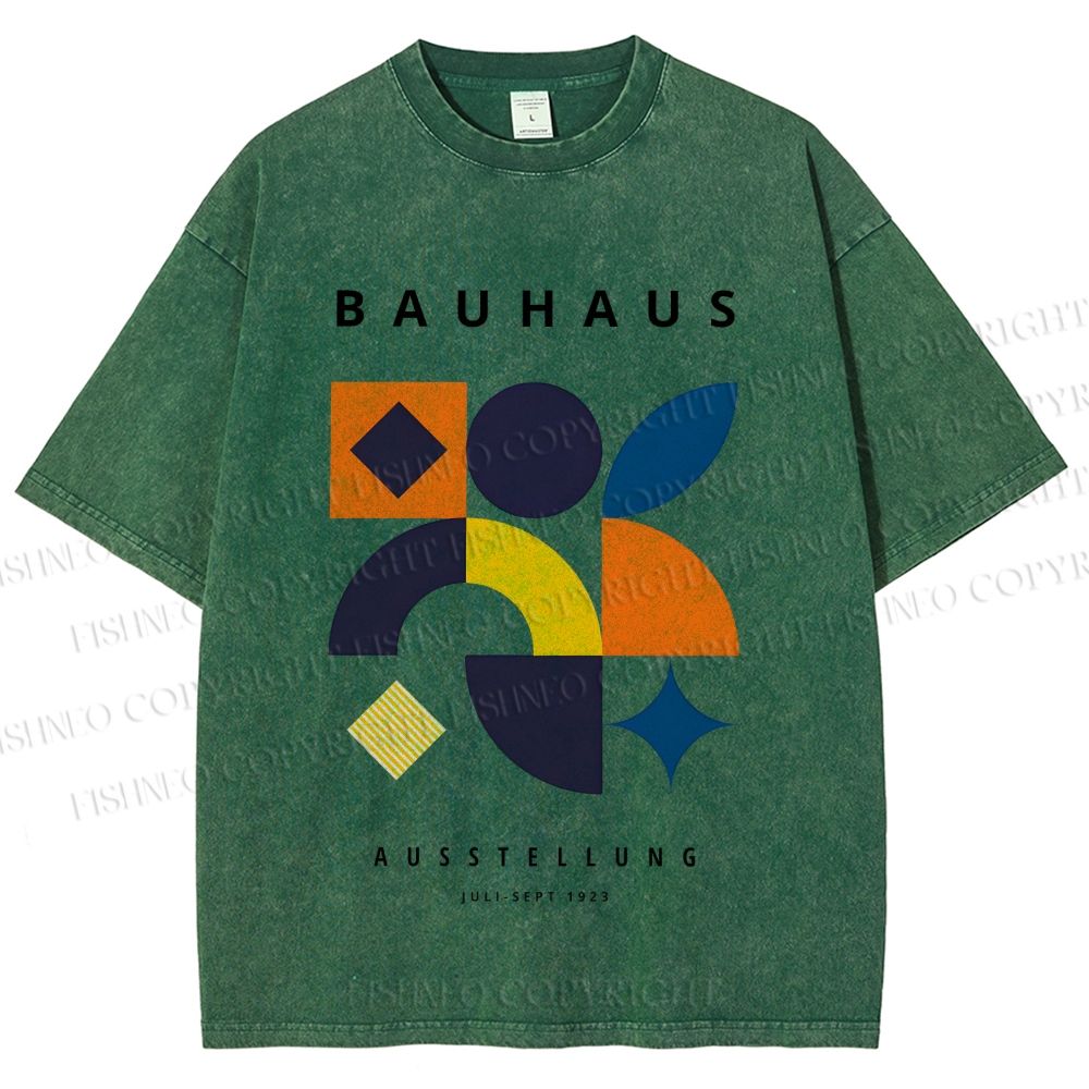 Unisex Bauhaus Geometric Patchwork Printed Washed Tee