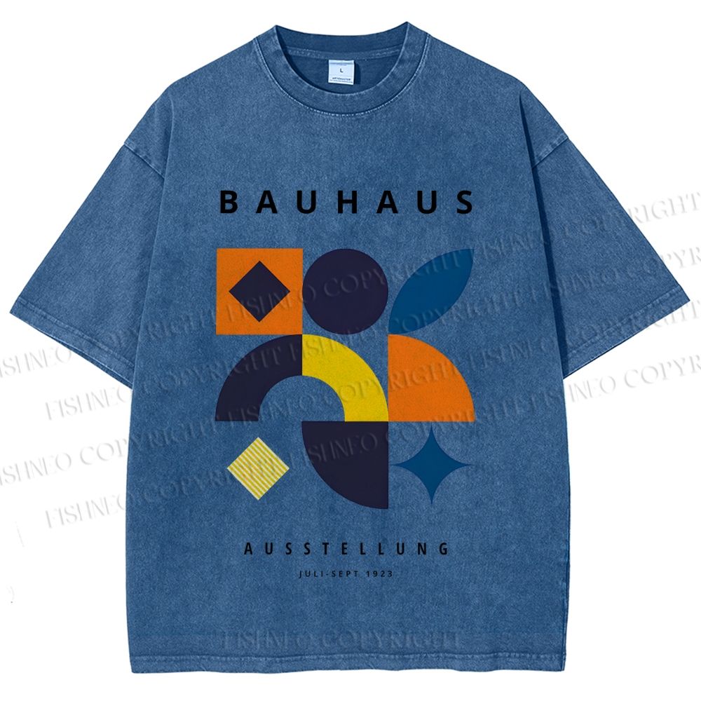 Unisex Bauhaus Geometric Patchwork Printed Washed Tee