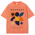 Unisex Bauhaus Geometric Patchwork Printed Washed Tee
