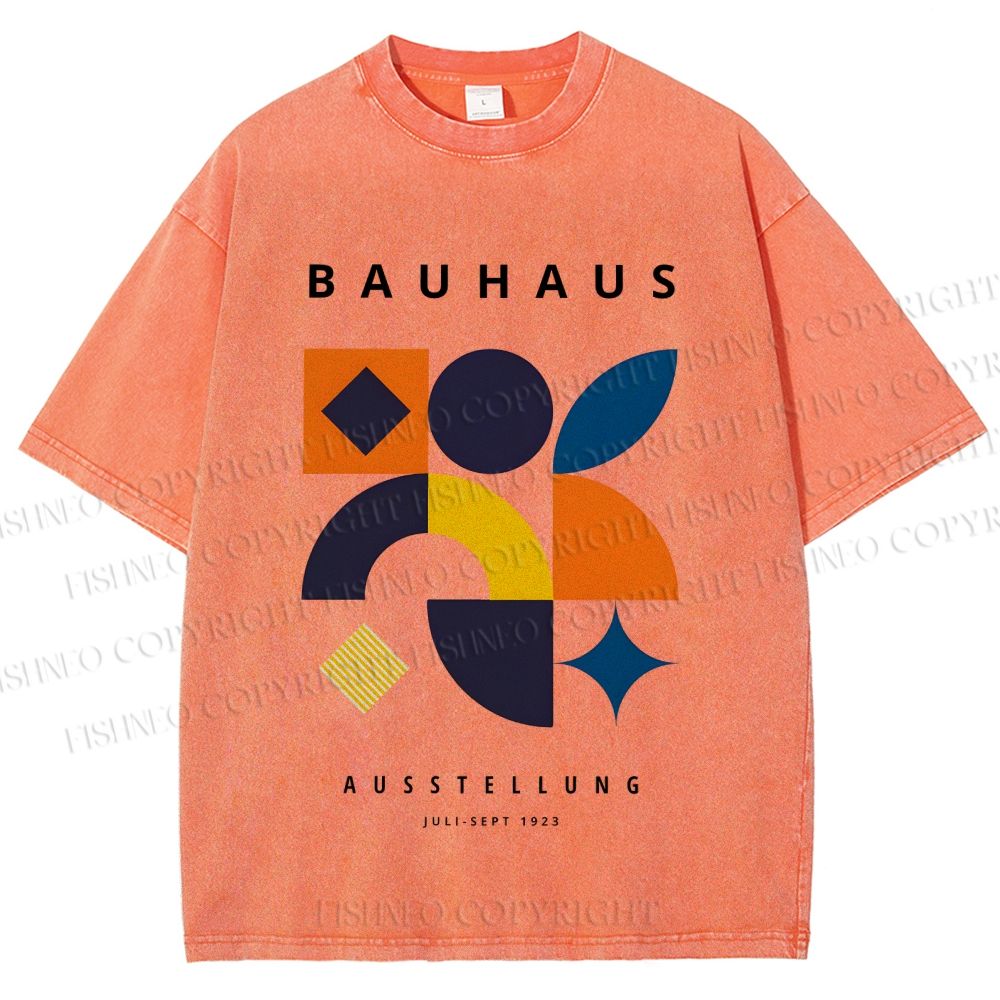 Unisex Bauhaus Geometric Patchwork Printed Washed Tee