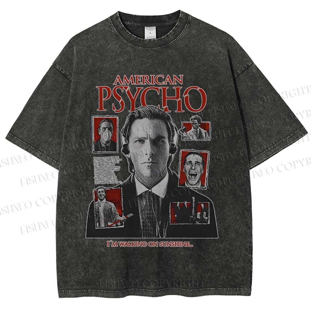 Unisex American Psycho Illustration Printed Washed Tee