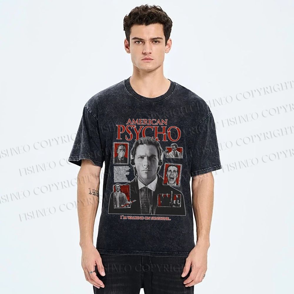 Unisex American Psycho Illustration Printed Washed Tee