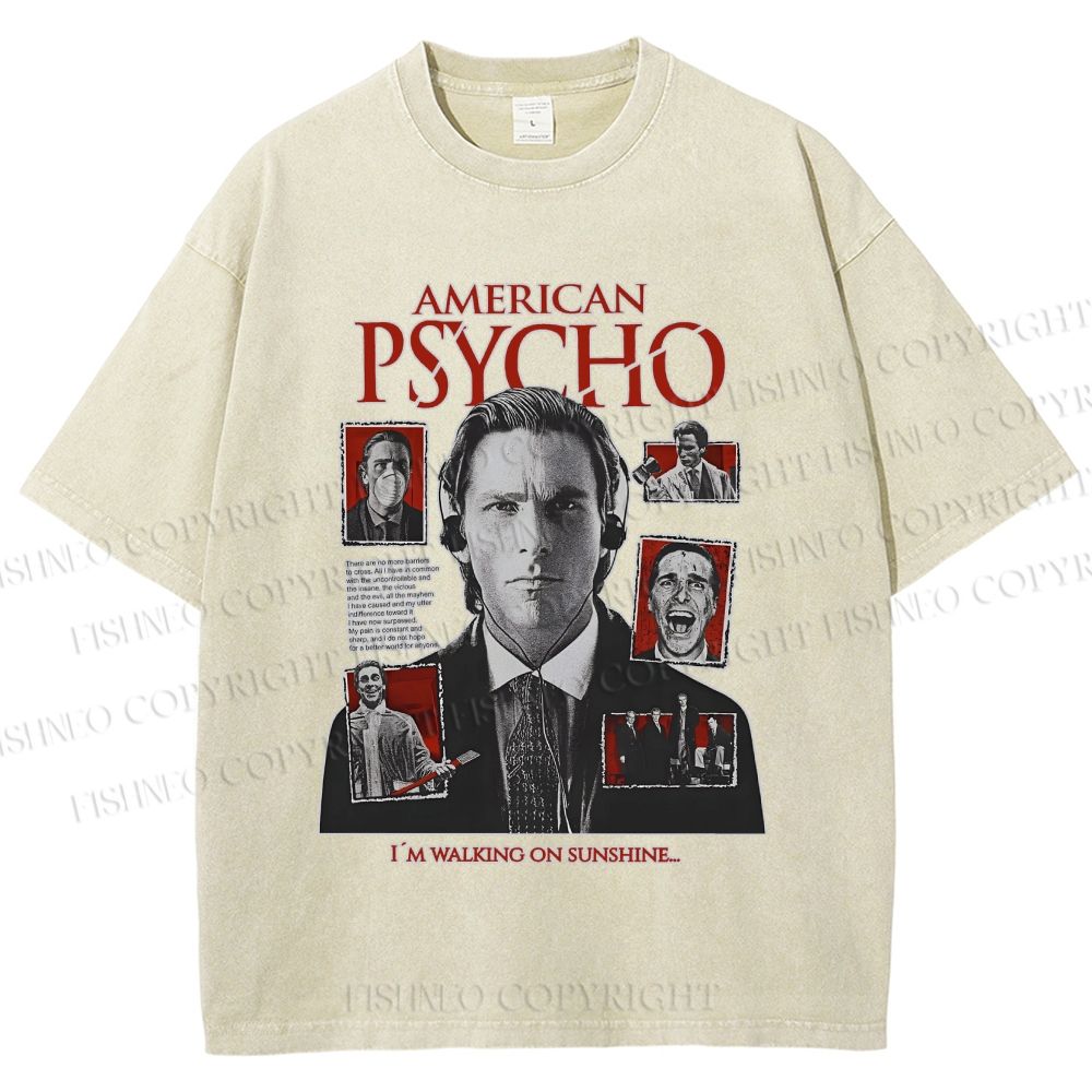 Unisex American Psycho Illustration Printed Washed Tee